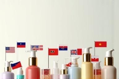 ASEAN flags with cosmetic product